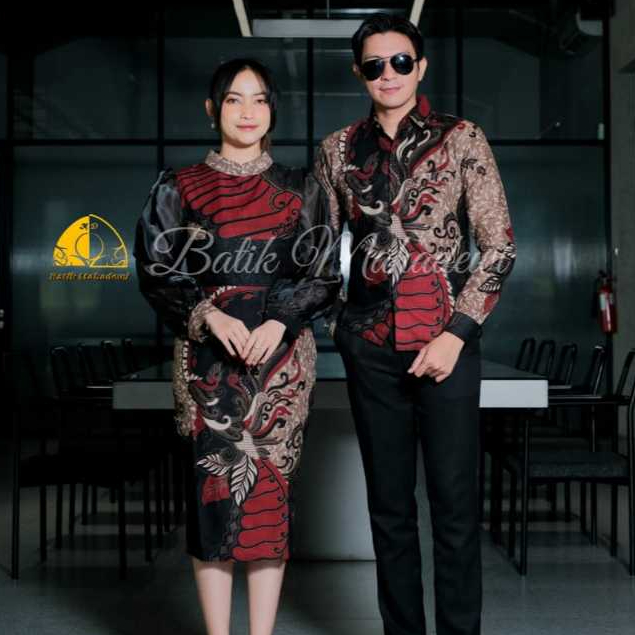 Motif Abimanyu Merah - Batik Couple Elegan Wanita Pesta Cheongsam Kemeja Dress Premium Pria Kekinian