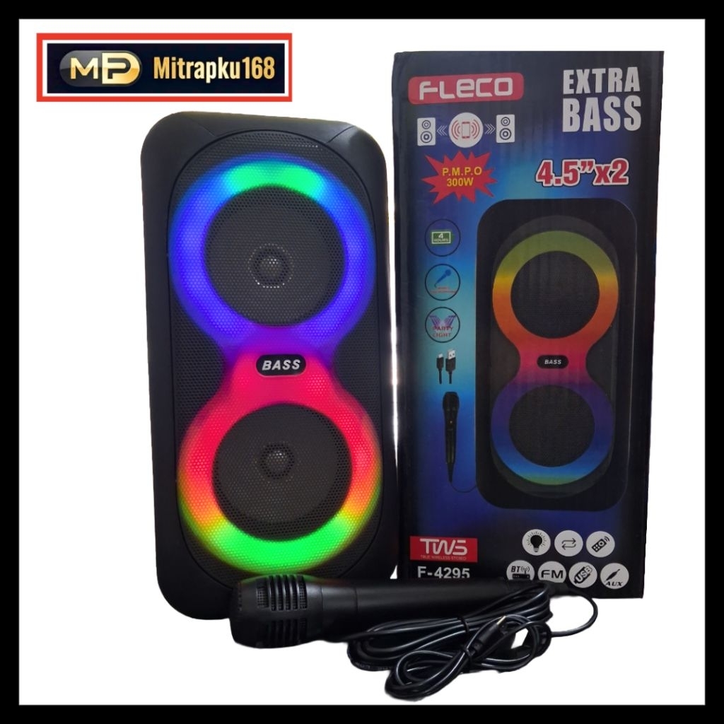 Speaker Wireless Bluetooth Portable Fleco F-4295+Mic Kabel Extra Bass
