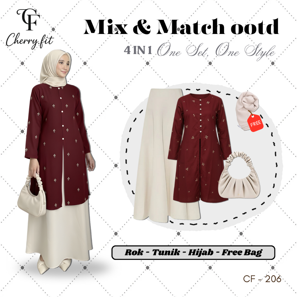 Set Lebaran Wanita 2026 Free Hijab OOTD Stylish - Setelan Lebaran 2026 - CF206