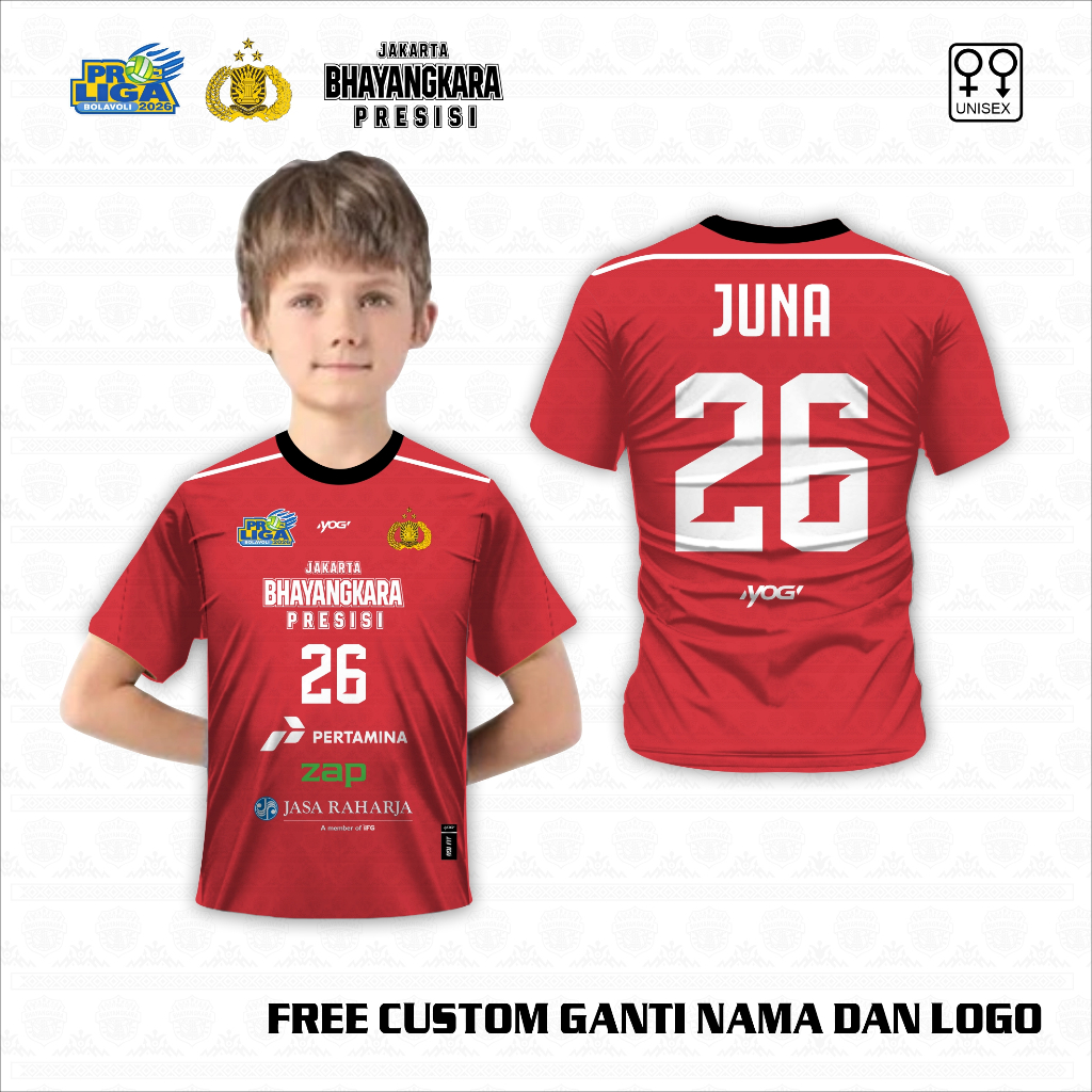 Jersey voli anak kaos Bhayangkara popsivo presisi baju olah raga free custom