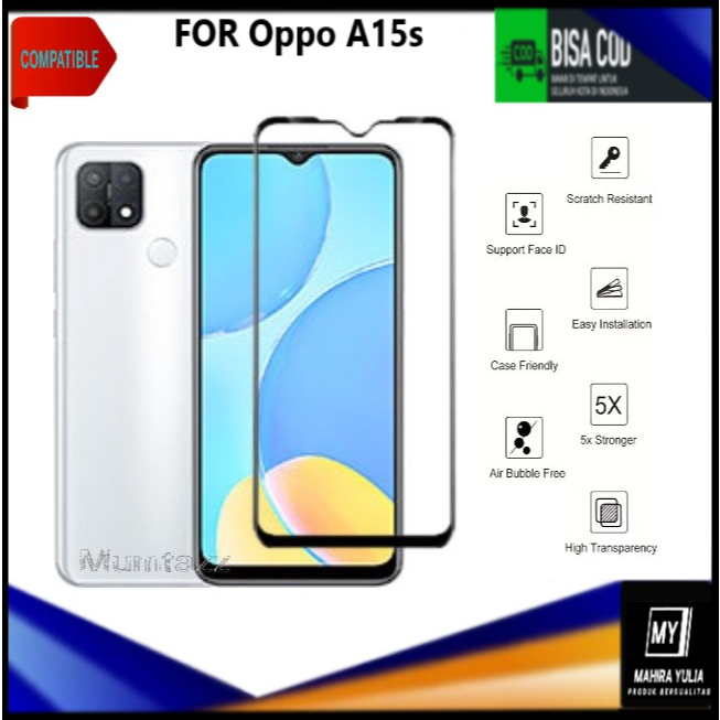 Promo Tempered Glass Warna Hp Oppo A15 Oppo A15s Anti Gores Kaca Full Layar Full Glue Skin Protector