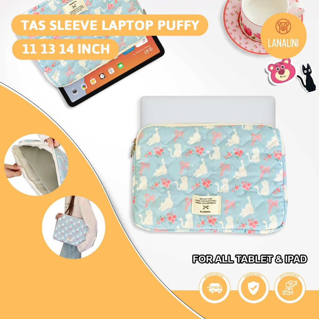 Sleeve Pouch Sarung Puffy Coquette Aesthetic Tas Bag Case Ipad Tab Tablet Macbook Air Pro M1 M2 M3 L