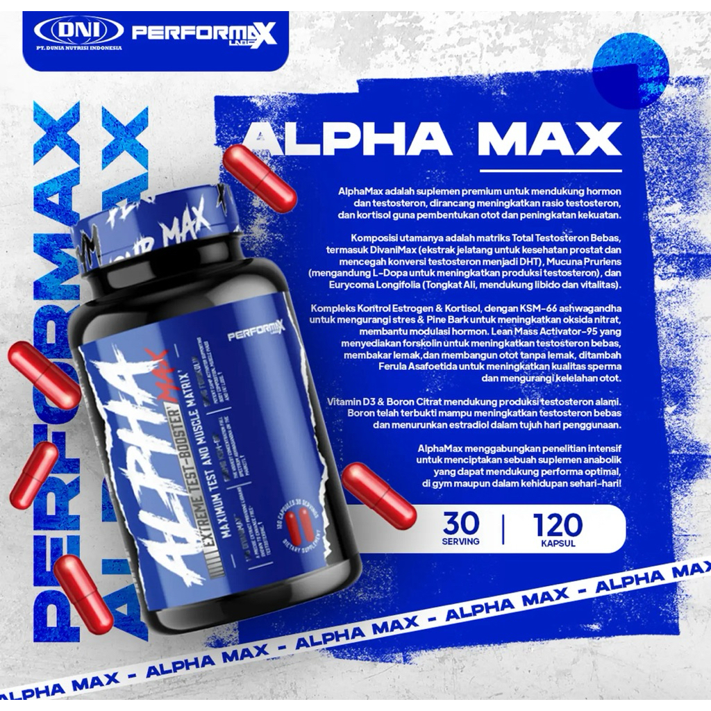 PERFORMAX LABS ALPHA MAX 120 CAPS (30 servings) ashwagandha tongkat ali testo booster tribulus