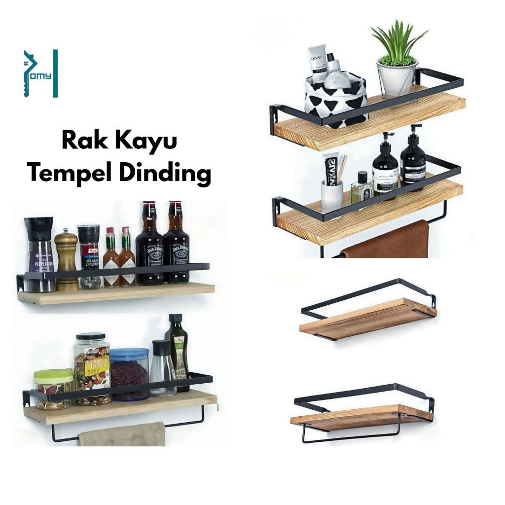 Rak Dinding Penyimpanan Bumbu Dapur Besi dan Kayu Serbaguna