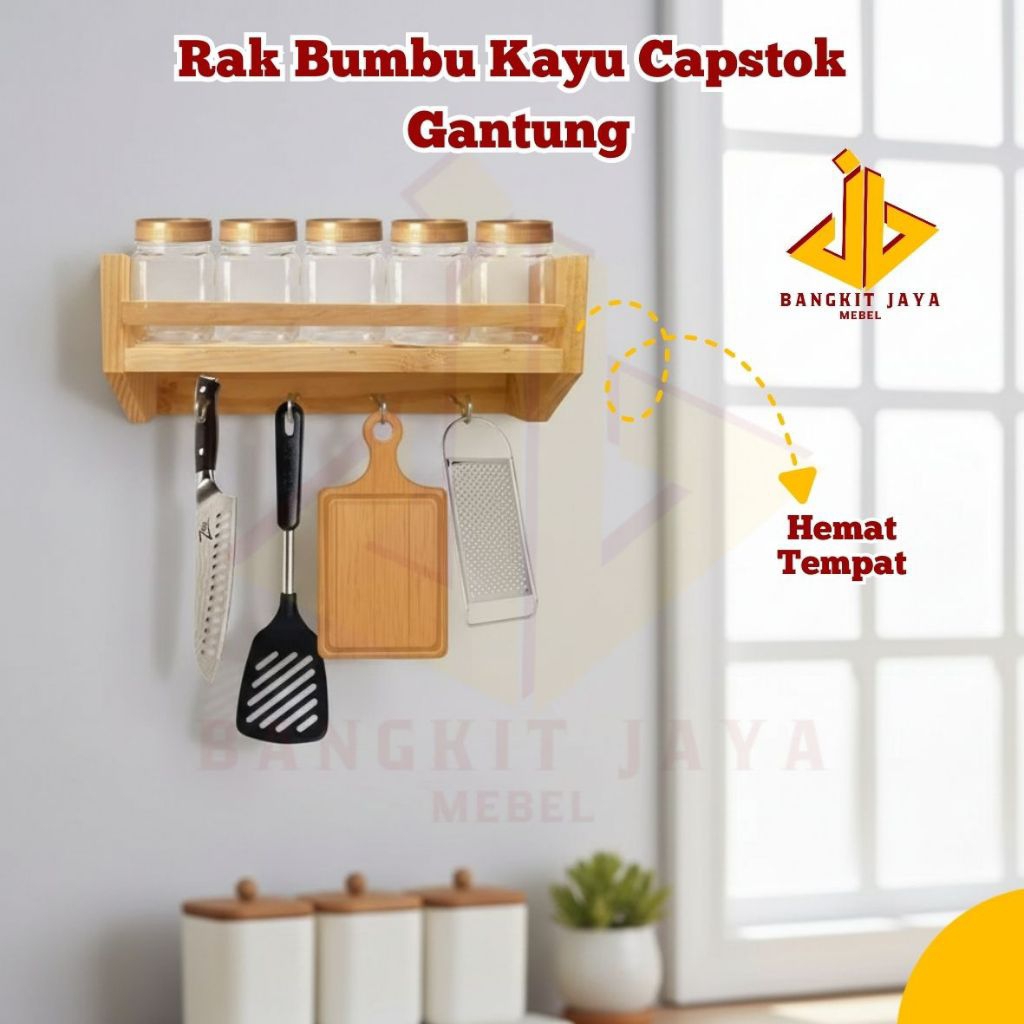 Rak Bumbu Kayu Gantung / Rak Kayu Dapur / Rak Kayu Serbaguna