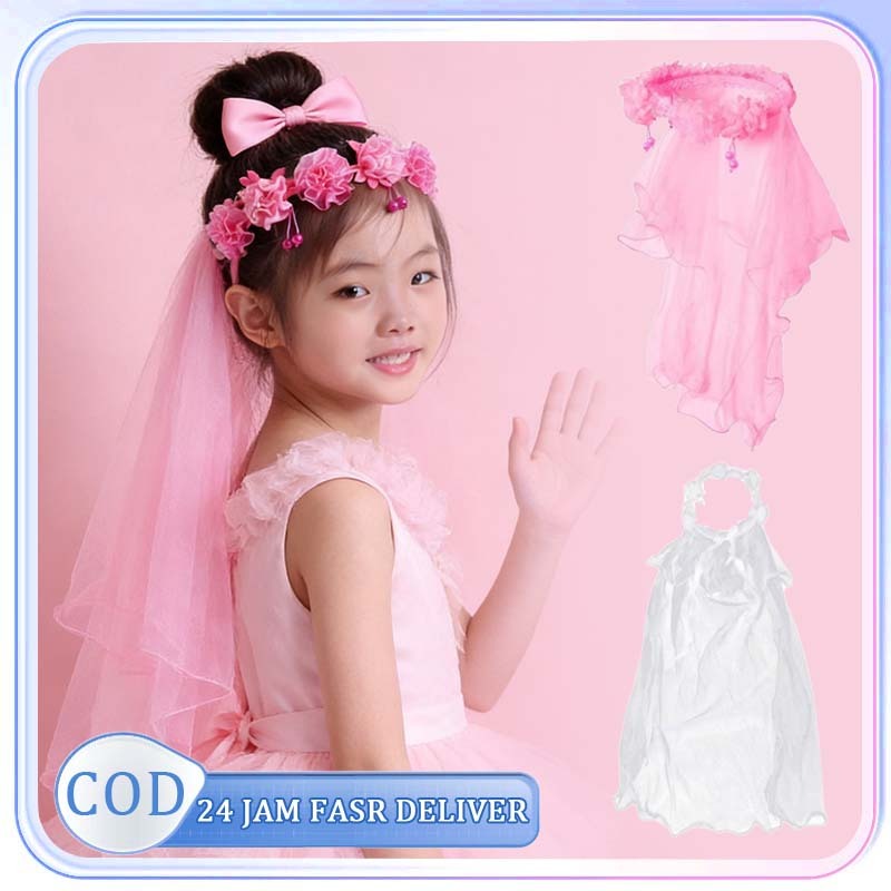 Veil Pengantin Anak Mahkota Hijab Anak Bando Kondangan Anak Perempuan Mahkota Bunga Tile Anak