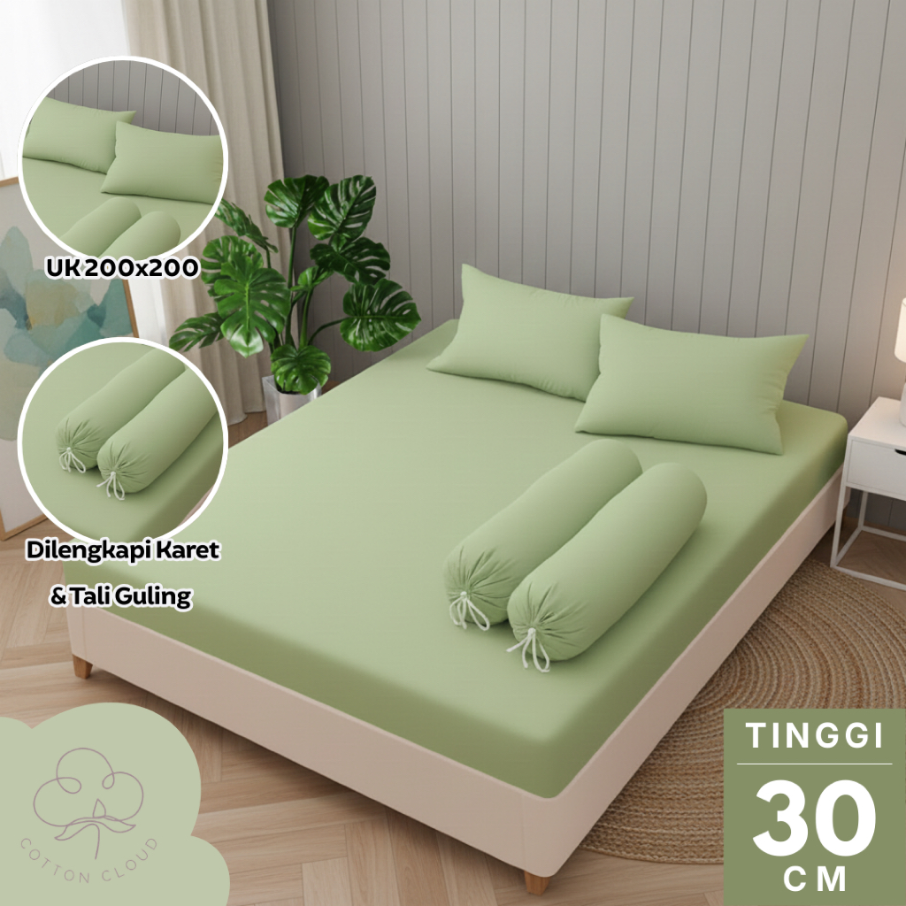 COTTON CLOUD - Sprei Microtex Polos UK 200x200 T30 - Premium Microtex Disperse Cotton Plain Seris UK