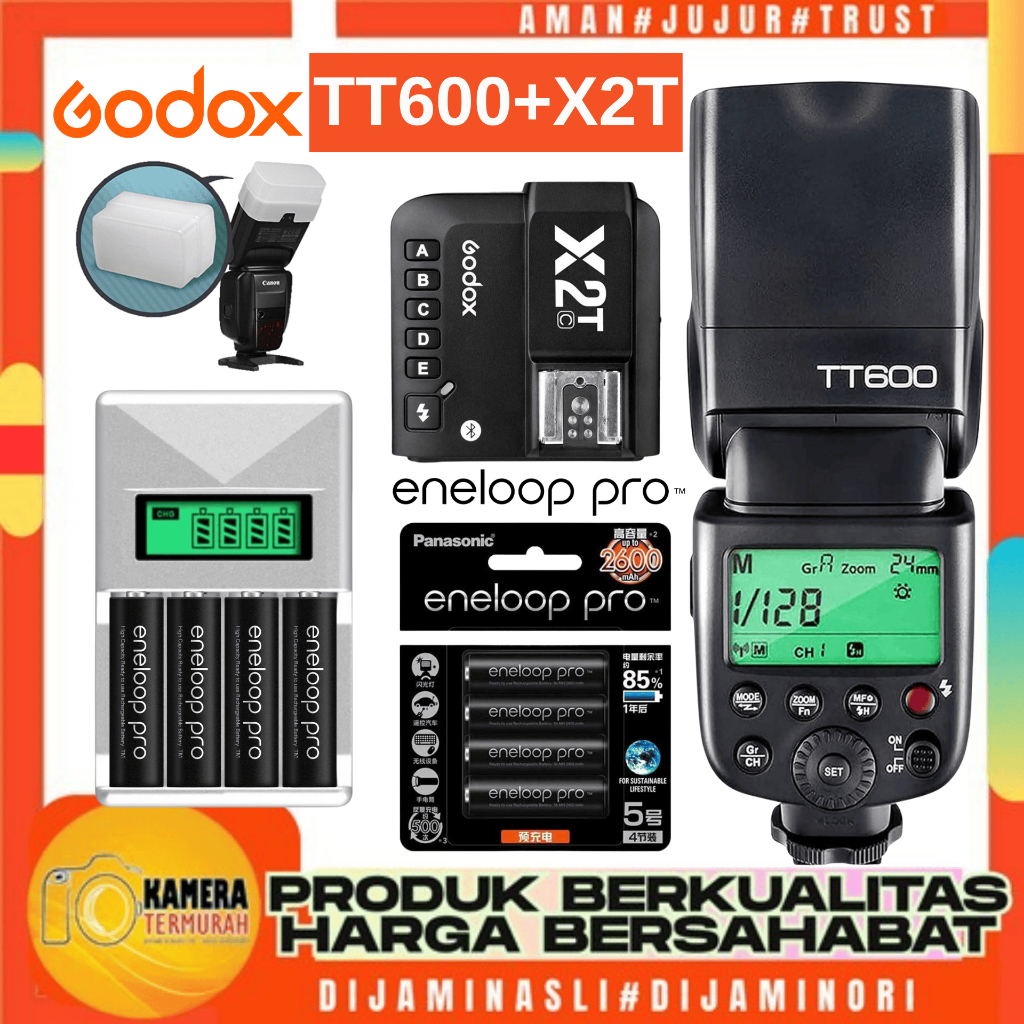 Paket Flash Eksternal Godox TT600 TT 600 Universal HSS Kamera Canon Nikon Fujifilm
