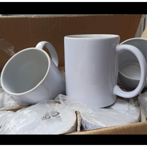 Mug Coating Putih Polos Import / Sablon Mug Sublim Super White Import Murah Merk Dnan + Palet kayu /