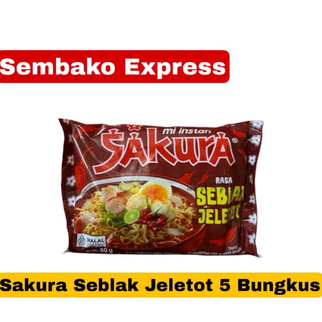 Sakura Mi Instan Seblak Jeletot Pedas 5 Bungkus | Seblak Kuah Pedas Nagih | Sembako Express