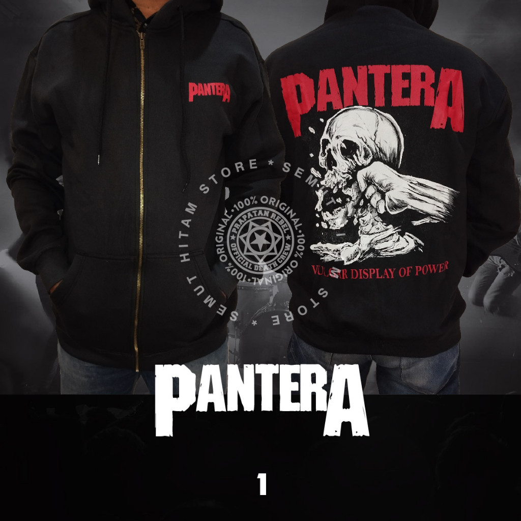 Jaket Jumper Hoodie Zipper PANTERA VULGAR DISPLAY OF POWER Band Musik Metal Prapatan Rebel Heaven He