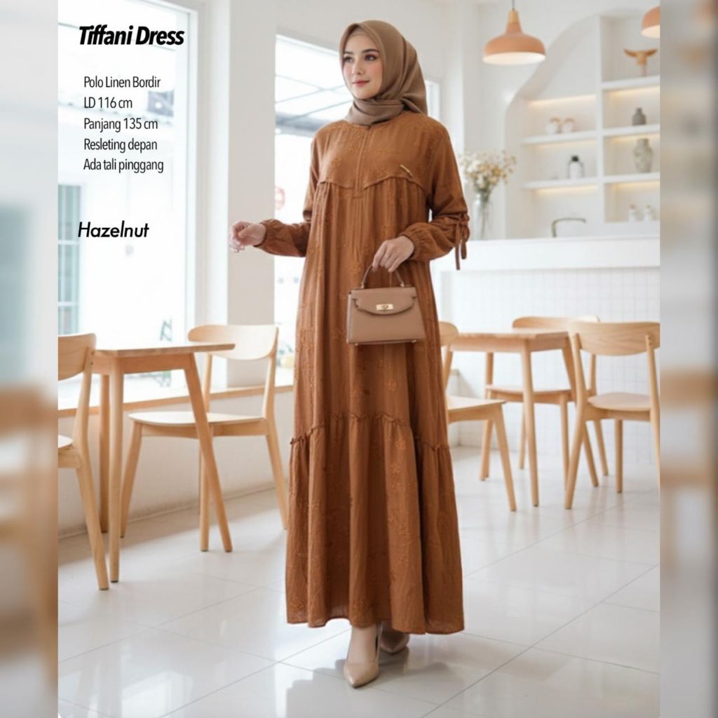 TIFANI DRESS COUPLE IBU DAN ANAK POLO LINEN BORDIR / Dress Lebaran / Dress Ibu Anak / Gamis Ibu Anak