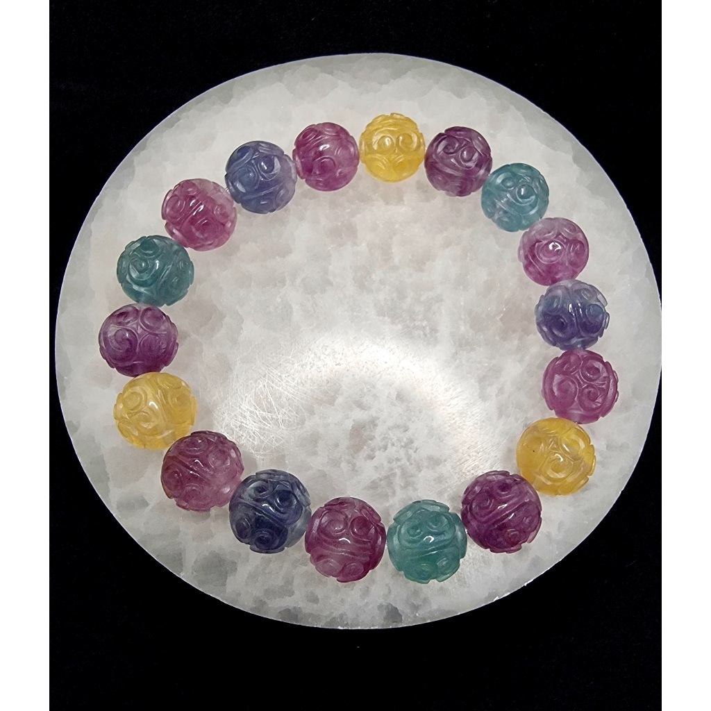 Gelang Batu Crystal Flourite Quartz Ukiran Awan HQ 10.5mm C1440