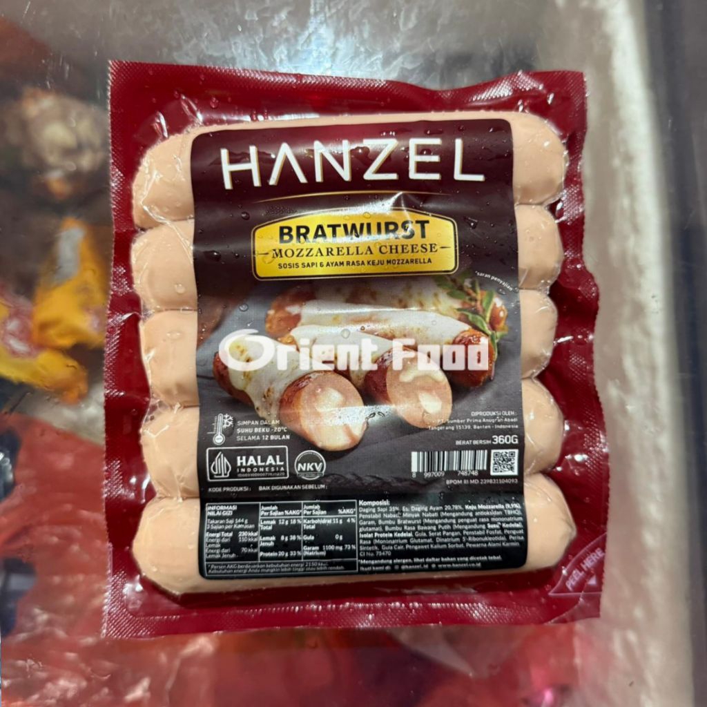 Hanzel Sosis Bratwurst Rasa Keju Mozzarella 360gr Isi 5bj