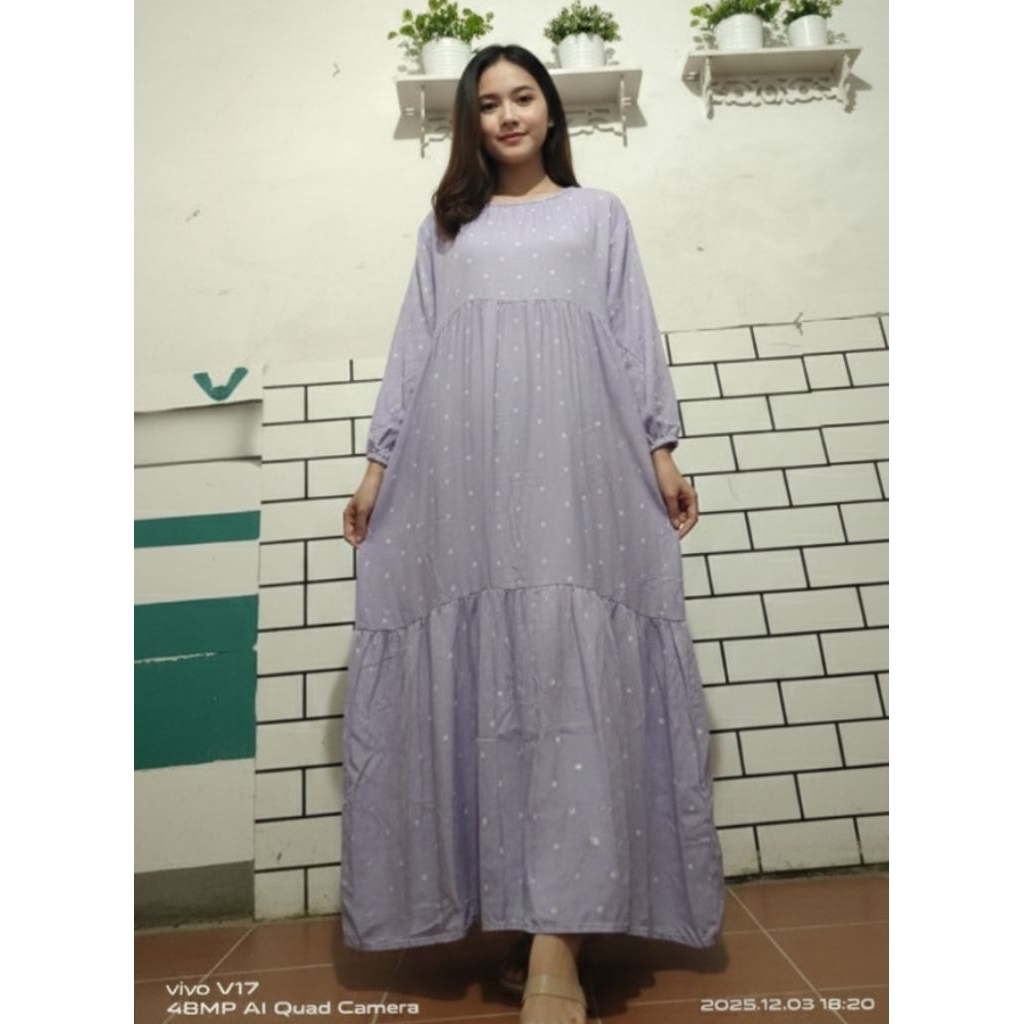 GAMIS KATUN RAYON WARNA UNGU lilac POLKADOT