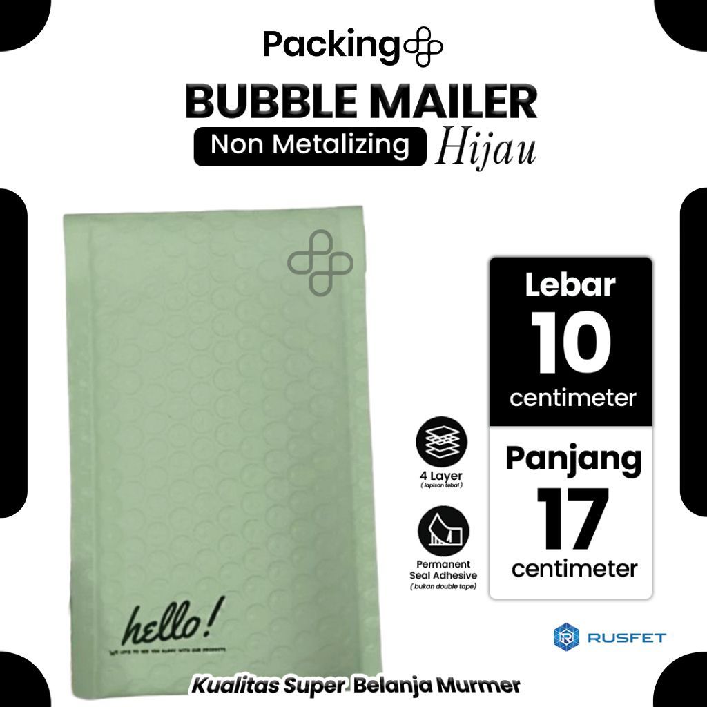 Amplop Bubble Envelope Mailer Rusfet Harga Satuan Hijau 10 x 17 cm