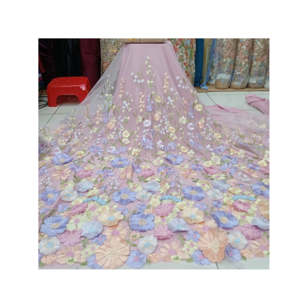 BAHAN/KAIN TILLE GARDEN BUNGA 3D TIMBUL/TILLE VALENTINO GARDEN