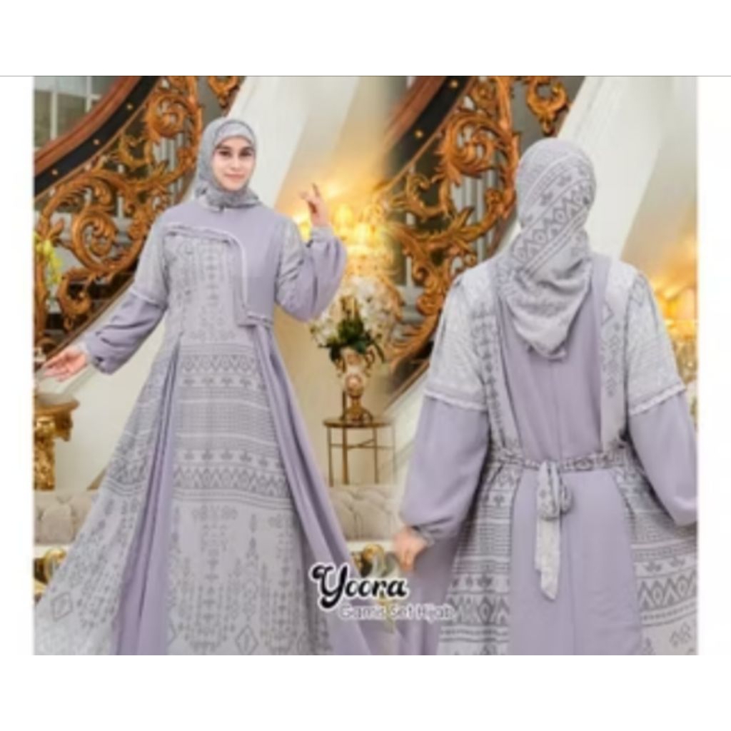 Gamis Jumbo Wanita Ceruty | Set Hijab | Motif Etnik Yura