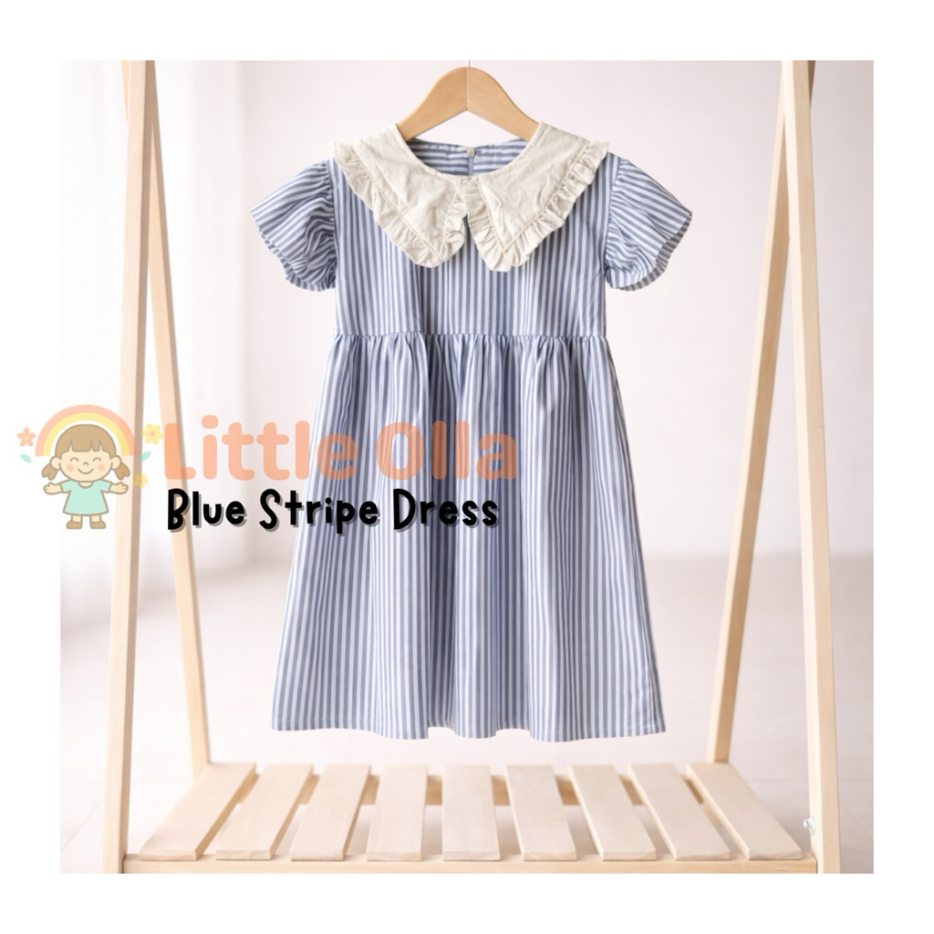 Blue Stripe Dress by Little Olla Kids Wear