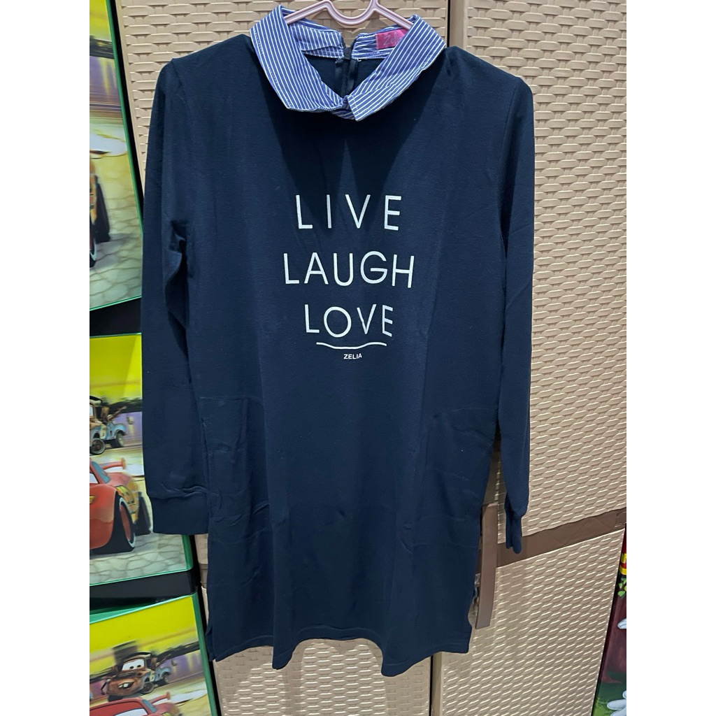 dress wanita navy kerah kemeja kerah