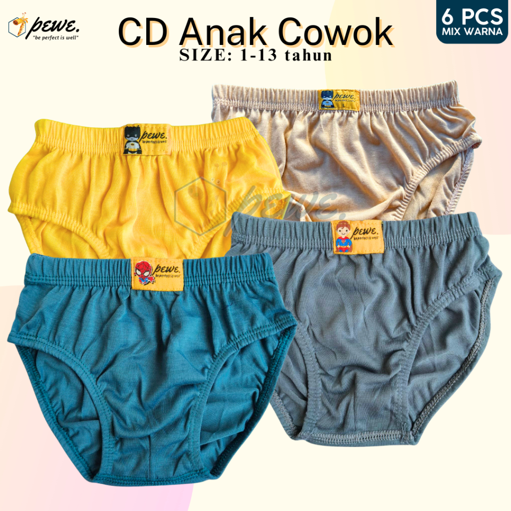 6 PCS celana dalem anak anak laki laki mix warna bahan nyaman dan tebal / celana dalam anak cowok 3 