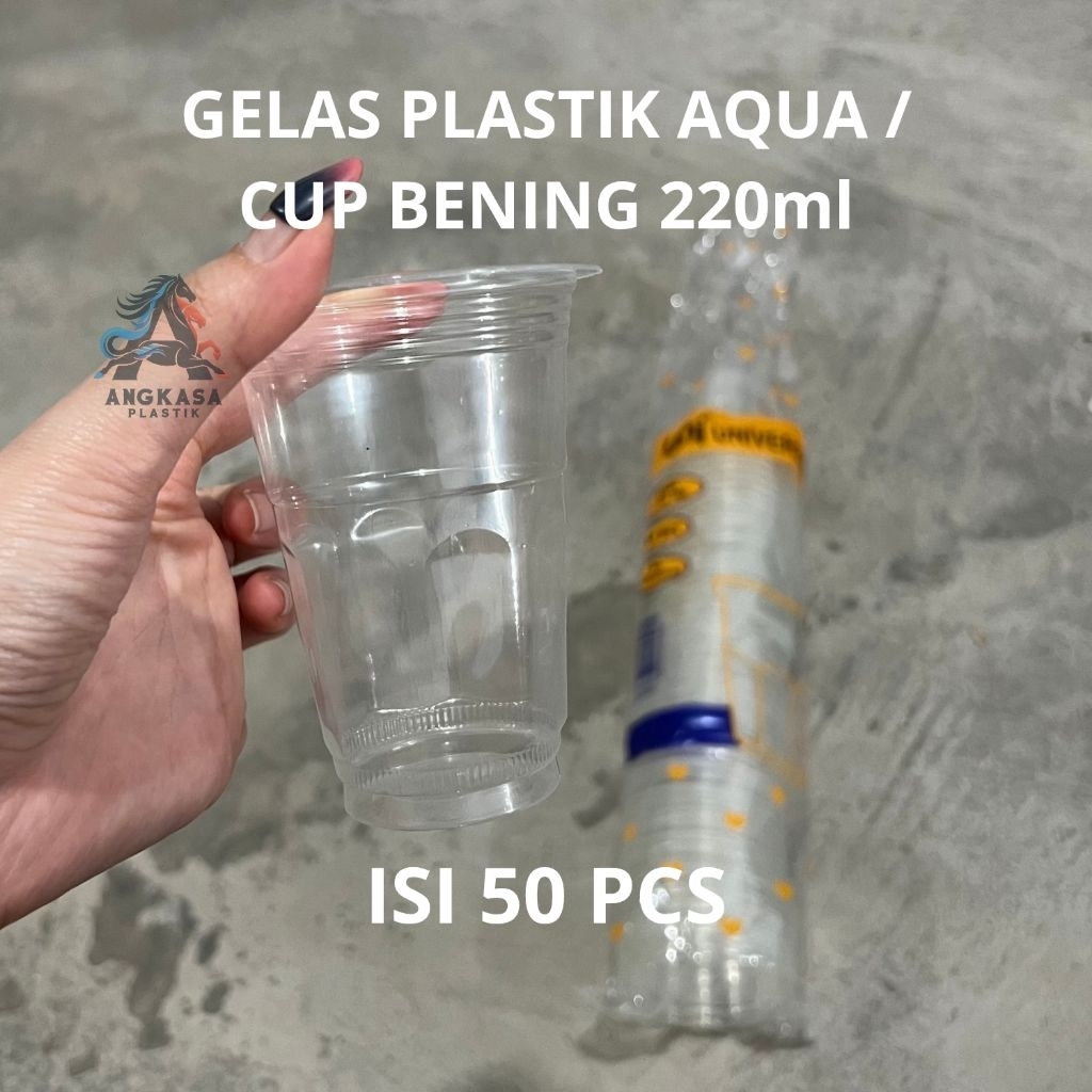 (50 PCS) Gelas Plastik Aqua 220ml Tahan Panas / gelas plastik bening Tahan Panas / gelas pesta Benin