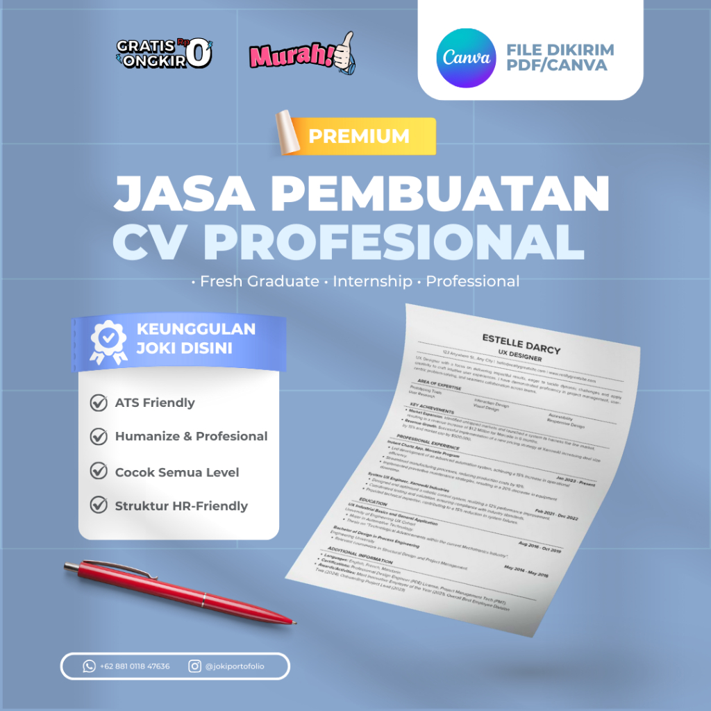 Jasa Pembuatan CV Profesional & ATS Friendly | File Canva & PDF