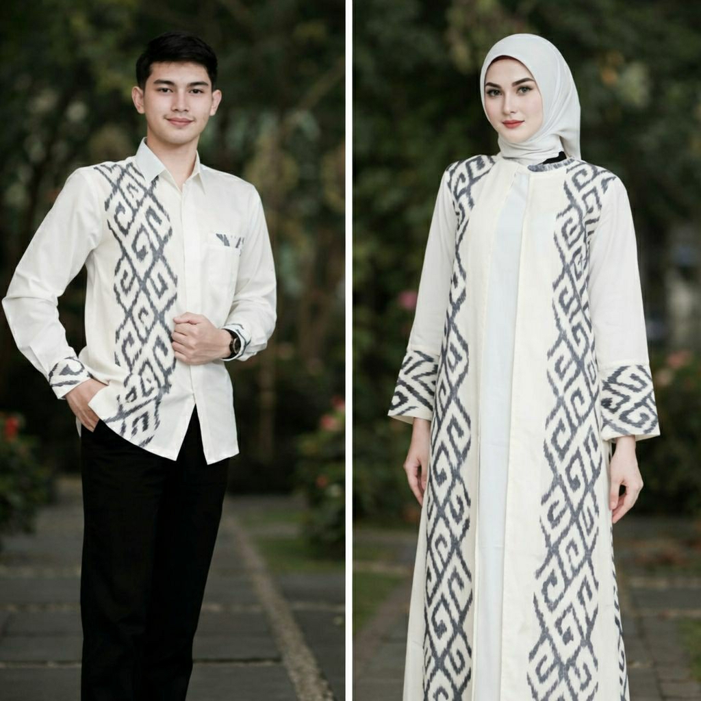 COUPLE TENUN DRESS NADYA PUTIH baju tenun couple