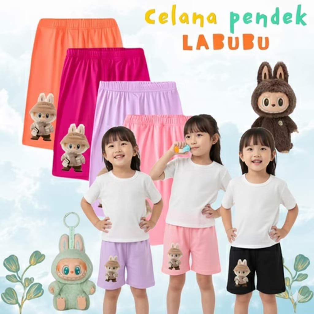 RG 6 pcs Shot Labubu Celana Pendek Anak perempuan Usia 3-10th legging sot motif karakter kekinian