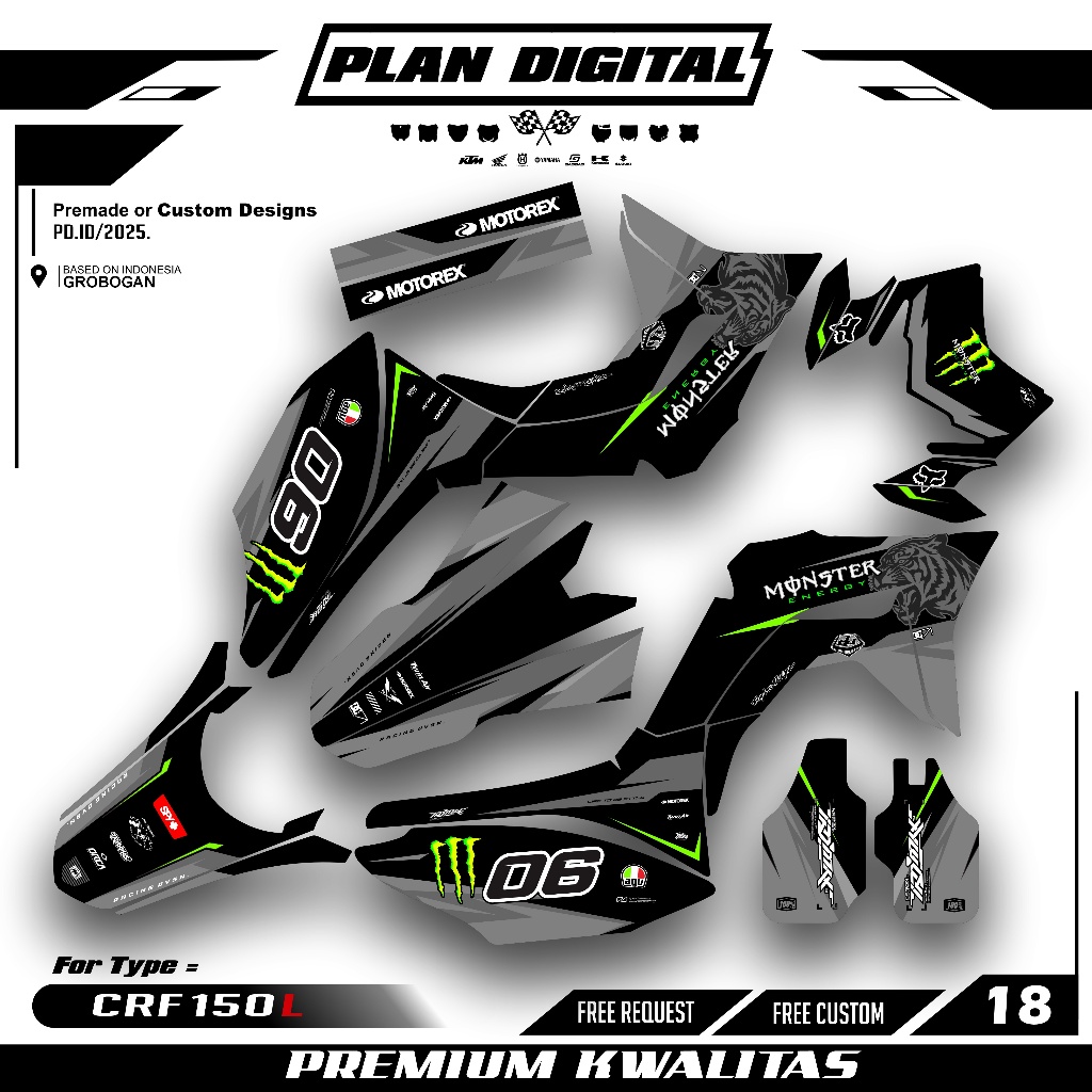 Decal CRF 150L Monster Style Full Body – Stiker Motor Racing Premium Custom (KODE-18)