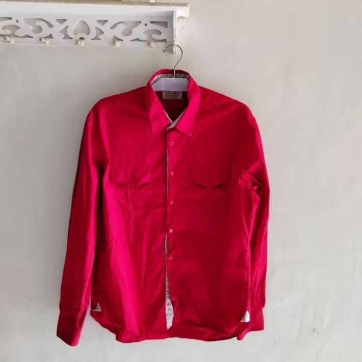 Zaraman Kemeja Pria Size XL Double Pocket Merah Stylish & Nyaman