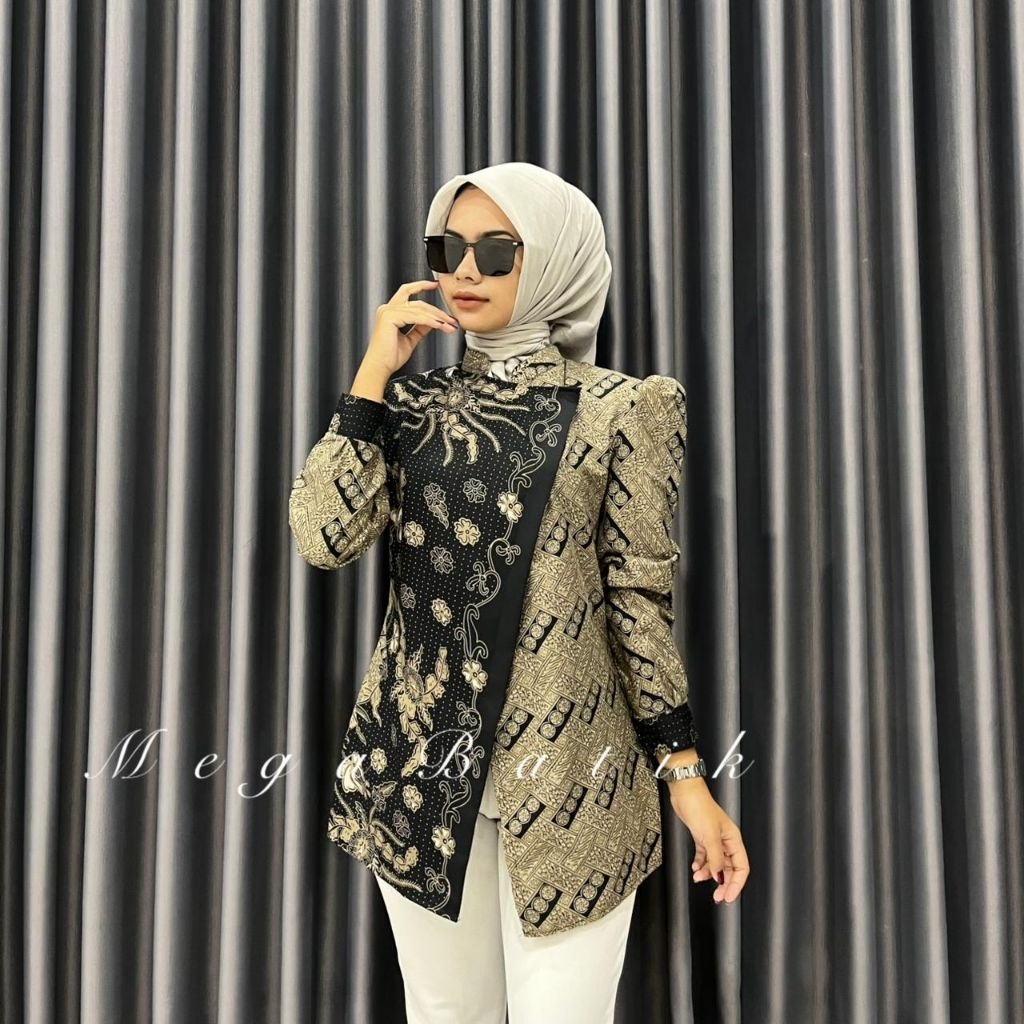 SAKURA Atasan Batik Wanita Lengan Panjang Bahan Katun Halus - Atasan Batik Kerja Wanita Lengan Panja