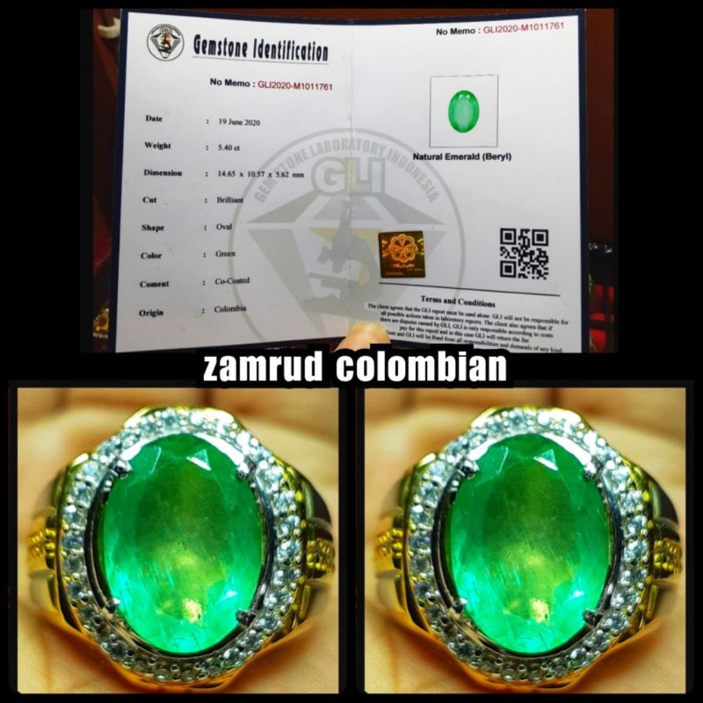 natural 100% batu Jamrud colombia + serti