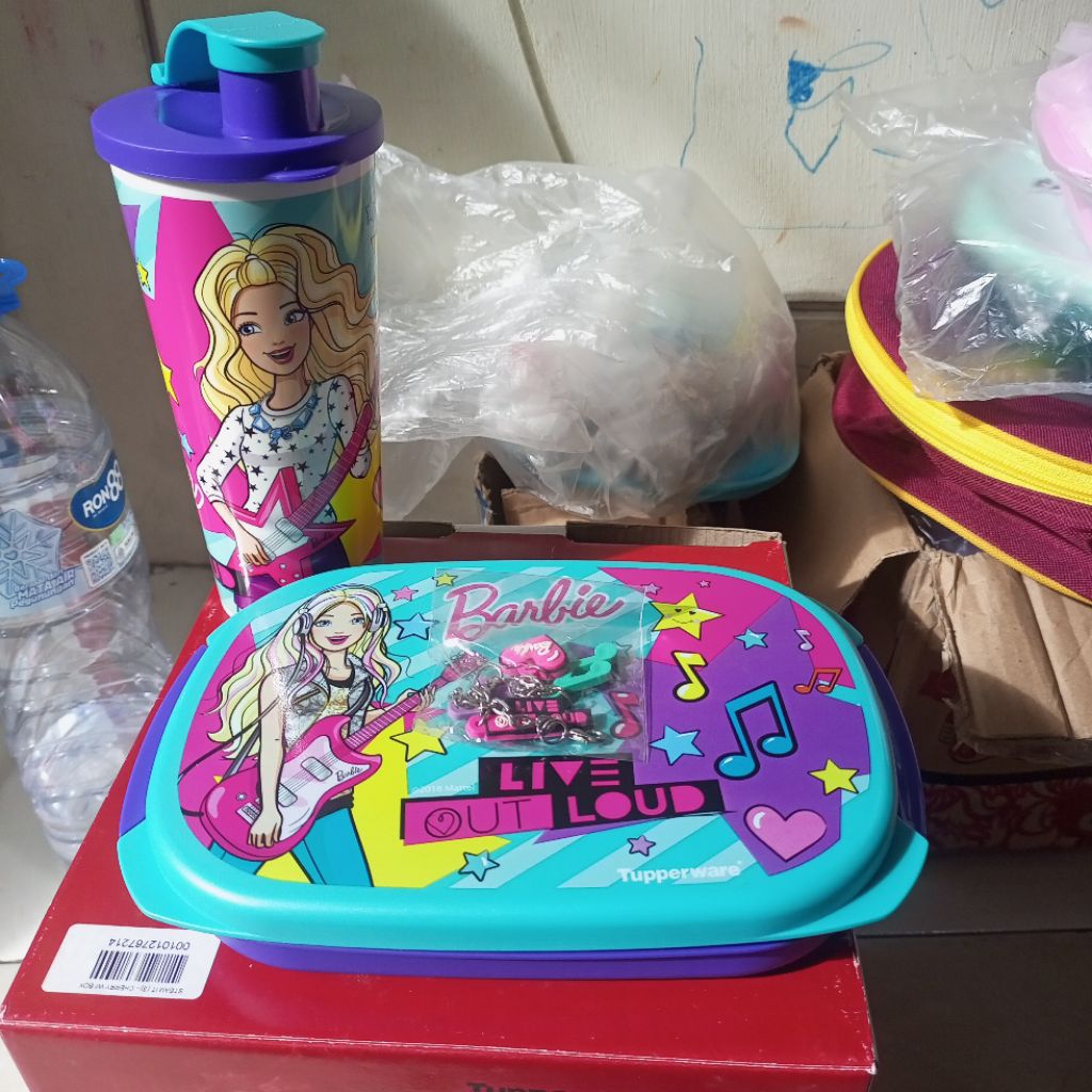 Tupperware New set bekal Berbie giant tumbler tas sendok garpu lunch set tupperware