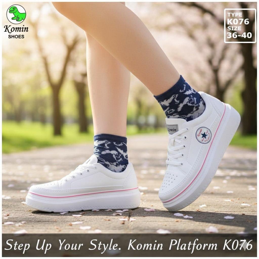 sepatu wanita / sneakers heels tinggi putih wanita casual bertali