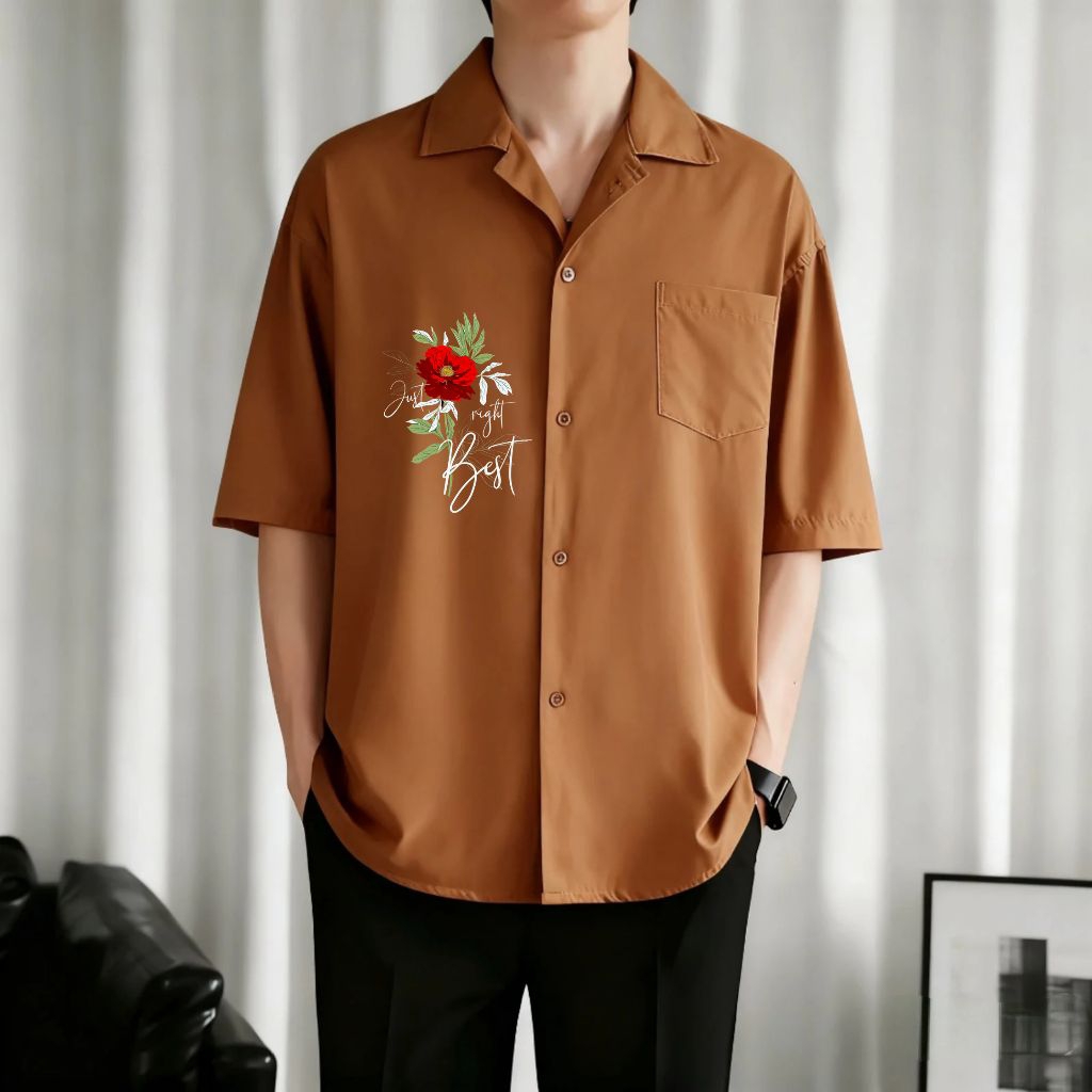 Kemeja Vintage Pria Lengan Pendek Motif Bunga Mawar Kemeja Pria Pantai Kemeja Hitam Pendek