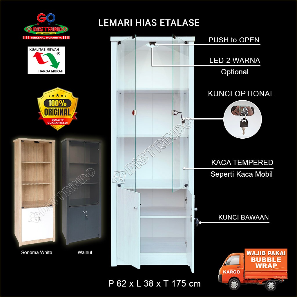 Distrindo - Lemari Hias Etalase Pintu KACA, Lemari BAWAH + KUNCI Cocok untuk Tas Kosmetik Boneka