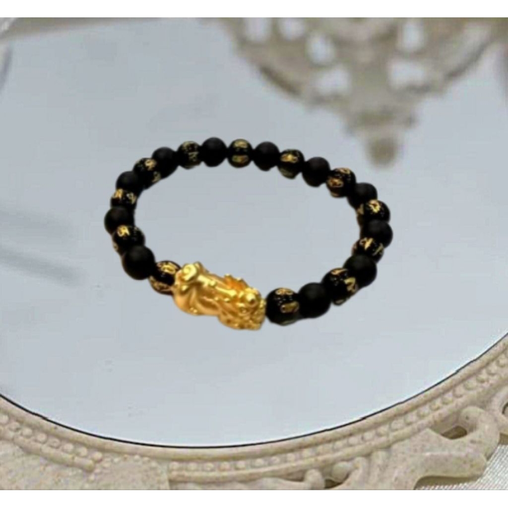 perhiasan gelang terbaru viral batu hitam anti karat dan tidak luntur lapis emas 24K