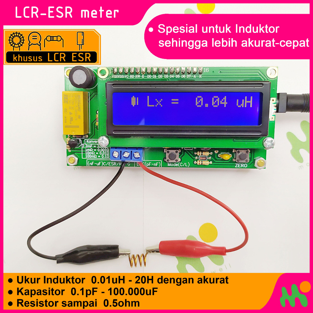 LC Meter LCR ESR Meter 0.01uH Micro Henry 1pF Mili Ohm Induktor Lilitan bukan LC100a
