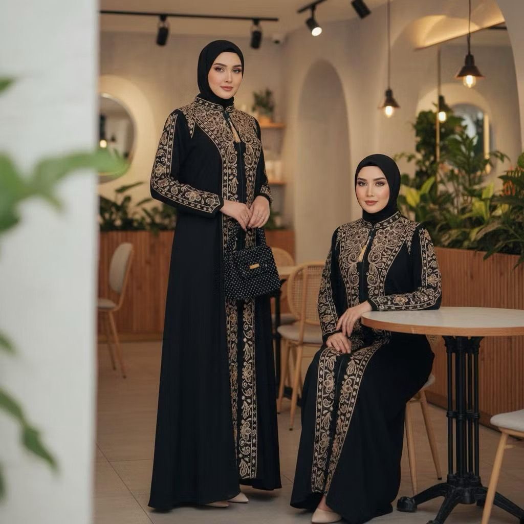 VELORA COLECTION Fashion MuslimTerbaru Kekinian Baju Gamis Abaya Hikmat Set Hijab Ceruty Mewah 2026