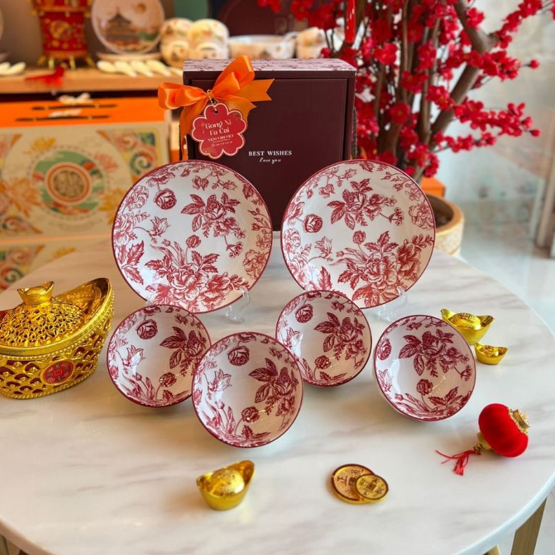 Hampers Imlek CNY 2026/ Parcel Imlek/ Hampers CNY/ Red Rose Set/Set Piring & Mangkuk Hampers