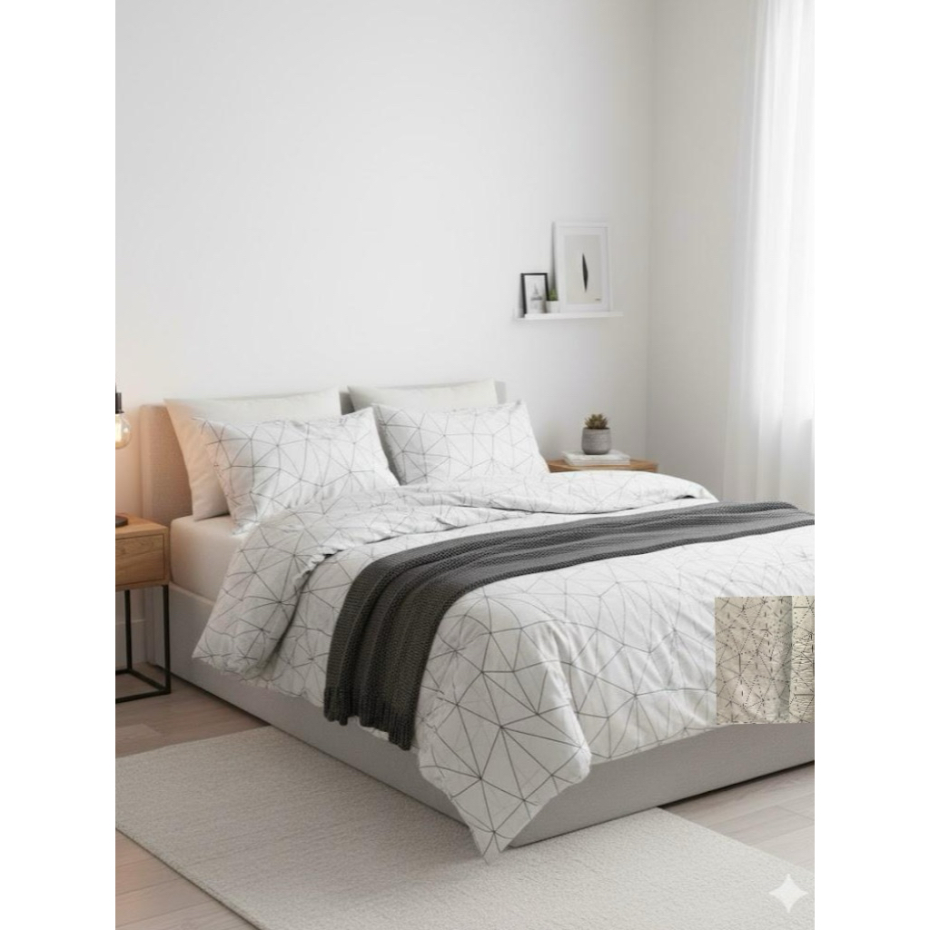 Sprei Set Motif Garis Geometri Modern-kasur Nyaman untuk Kamar Minimalis