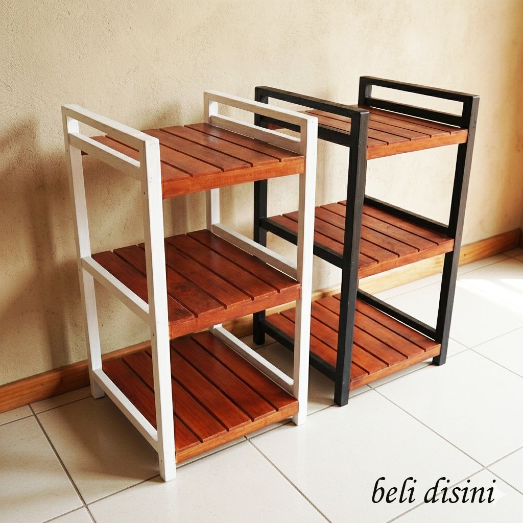 PROMO Rak Susun Kayu Minimalis Serbaguna / Rak Dispenser, Galon, Rice Cooker 3 tingkat