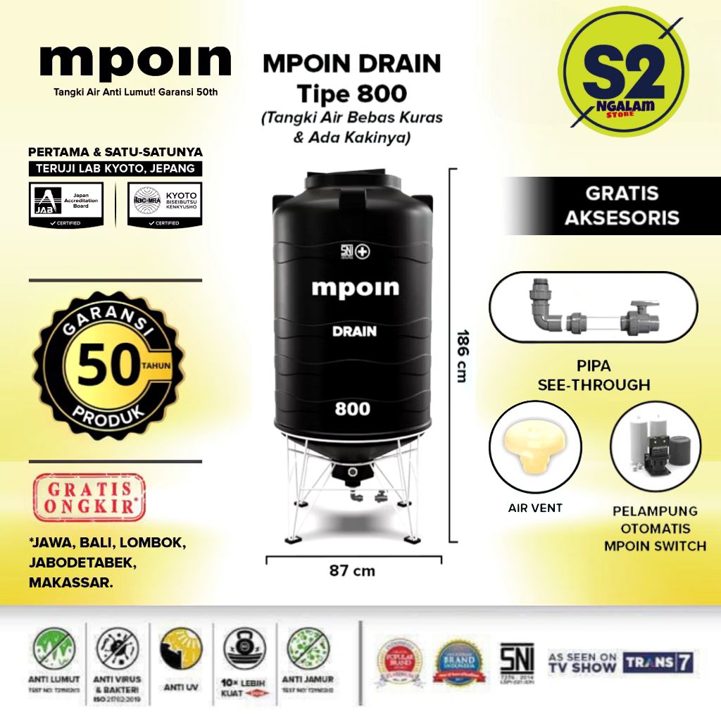 Tandon Air /Toren Air /Tangki Air - MPOIN DRAIN 800 Liter (Invoice)
