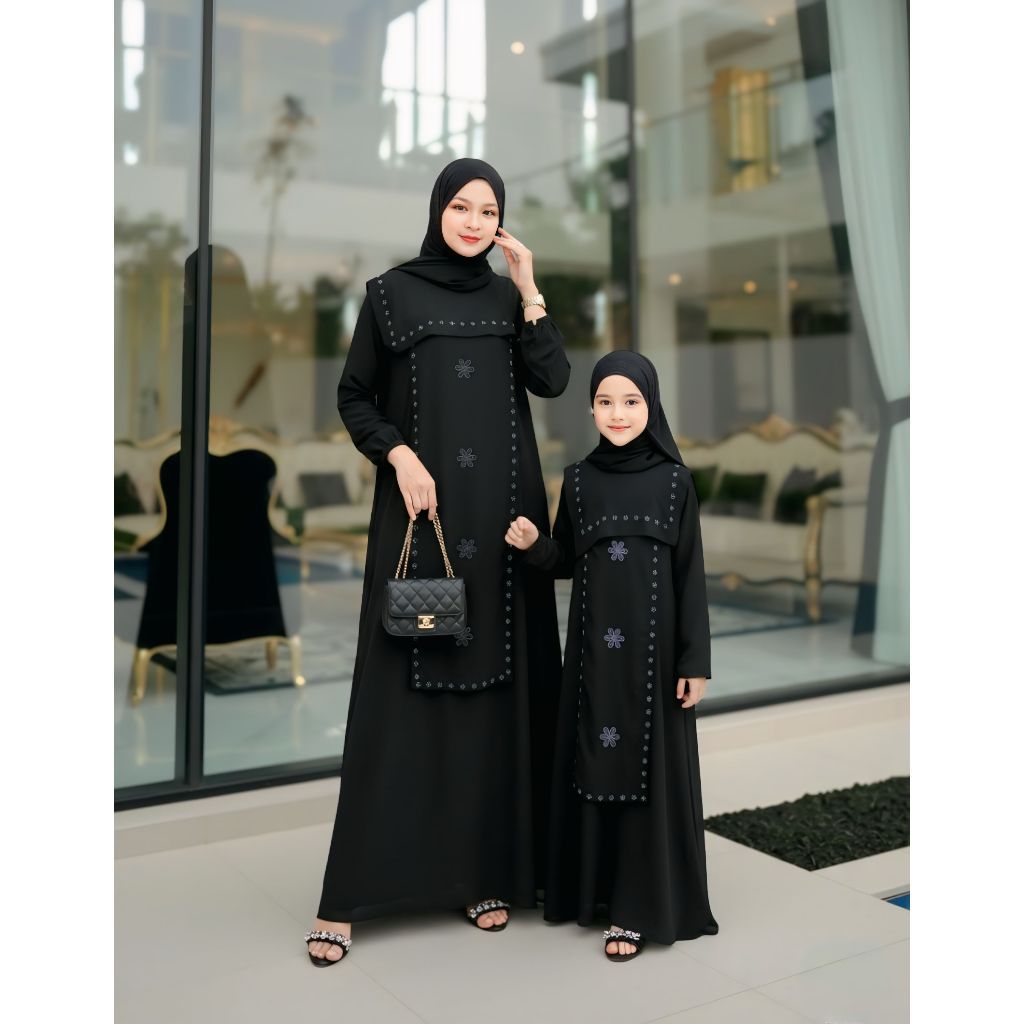 RAINA Couple - Baju Gamis Dress Couple Pasangan Ibu Dan Anak Bahan Ceruty Babydoll Premium Ukuran M 