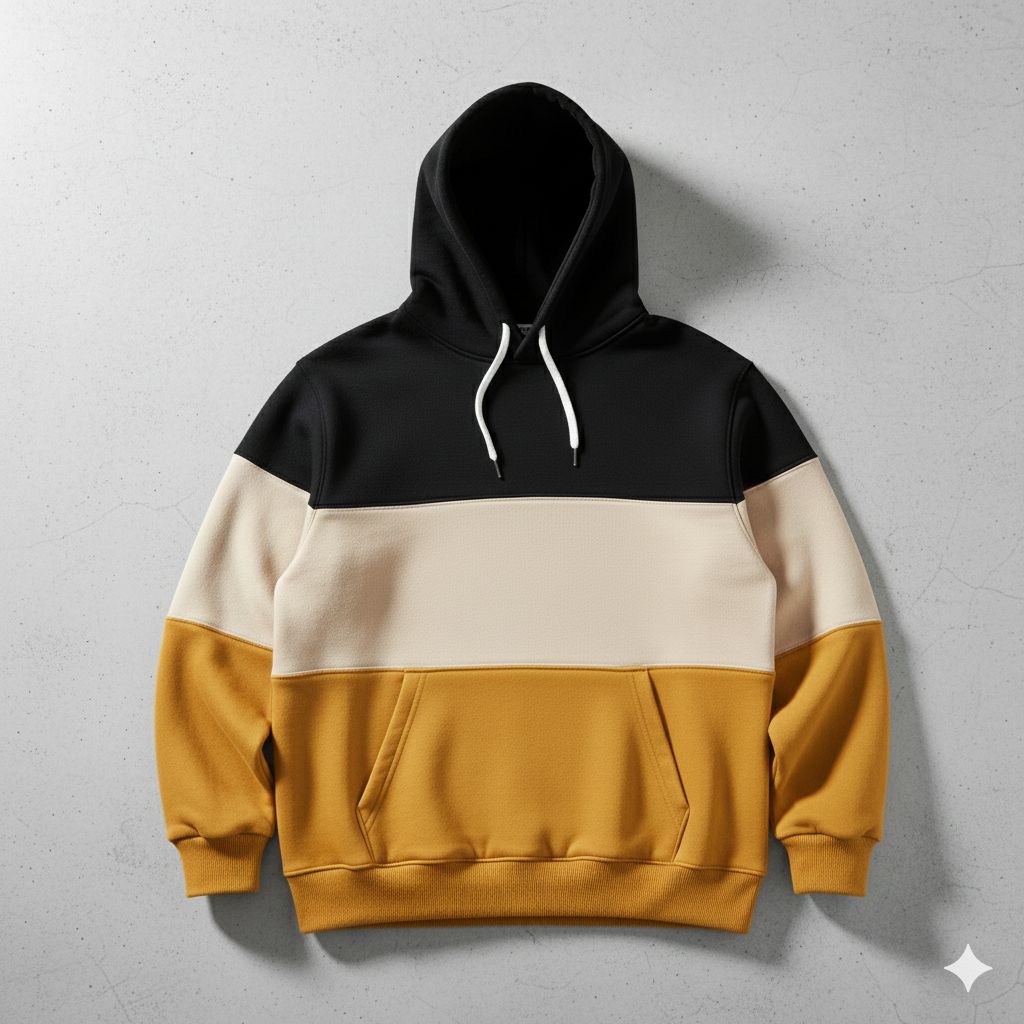 Jaket Hoodie Polos Kombinasi Hitam Cream Mustard | Hoodie Premium Couple Pria Wanita Keren Kekinian 