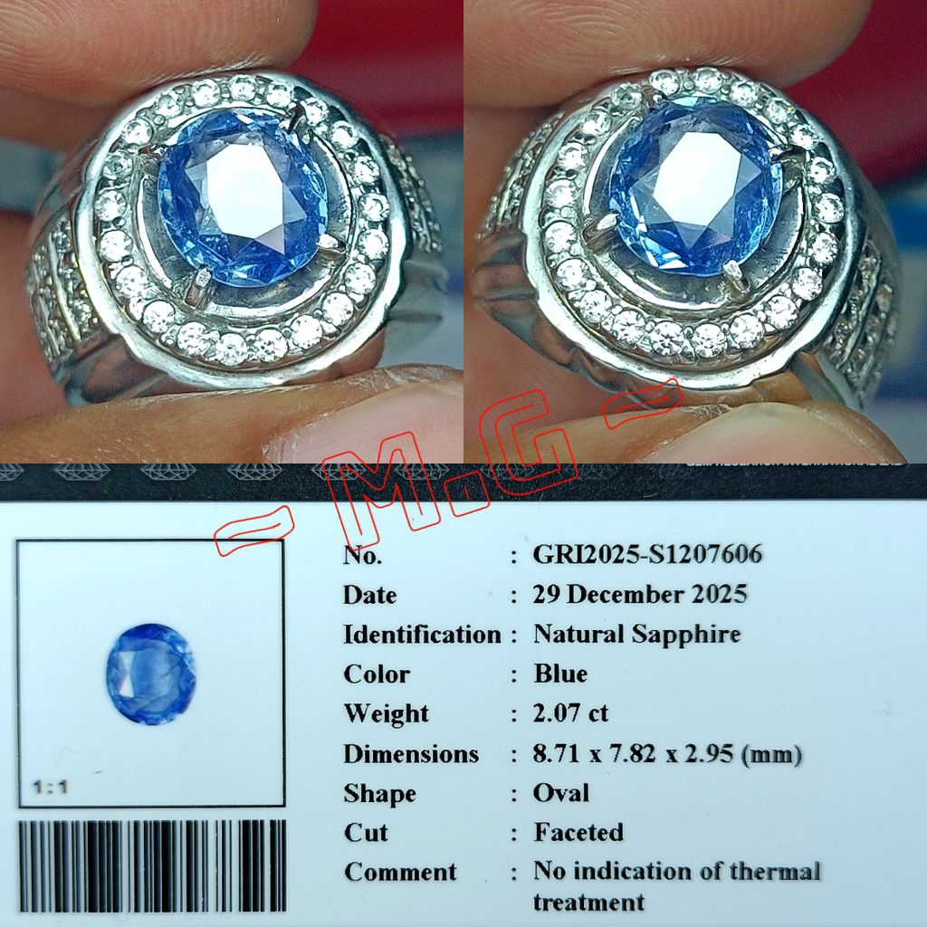 NATURAL BLUE SAPPHIRE NO HEATED RING PERAK MEMO GRI LAB