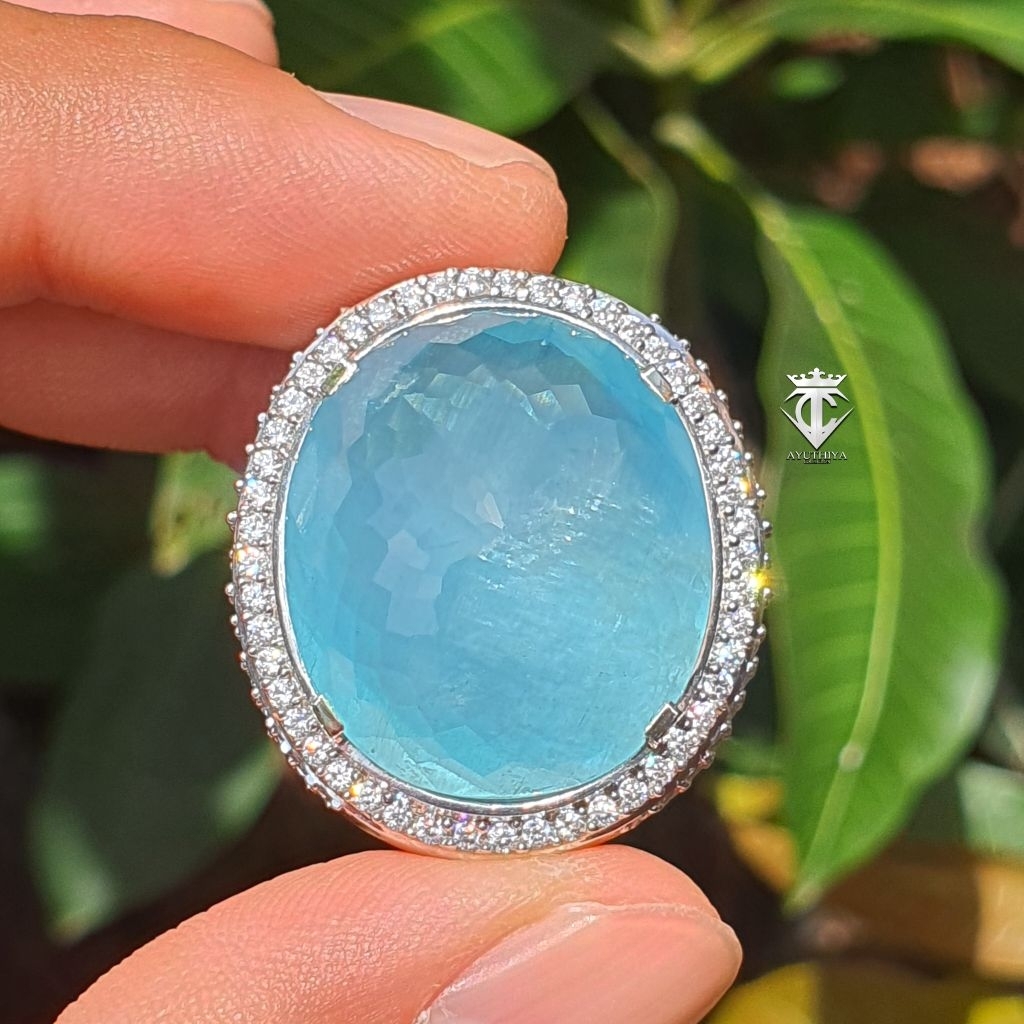 Batu Permata Natural Huge Ocean Blue Aquamarin 36.63 Ct GRI Memo