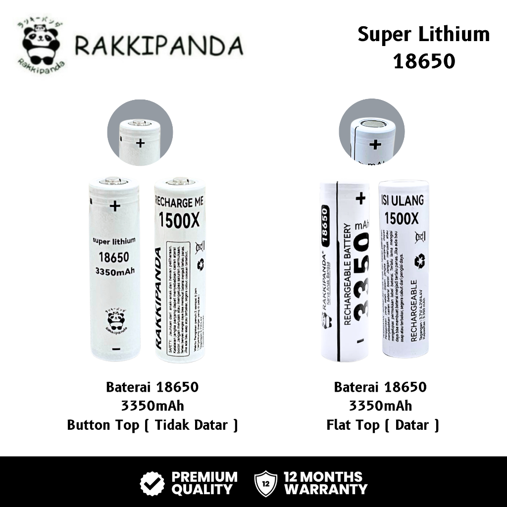 RakkiPanda - Baterai Cas 18650 Super Lithium Flat Top & Button Top 3350mAh