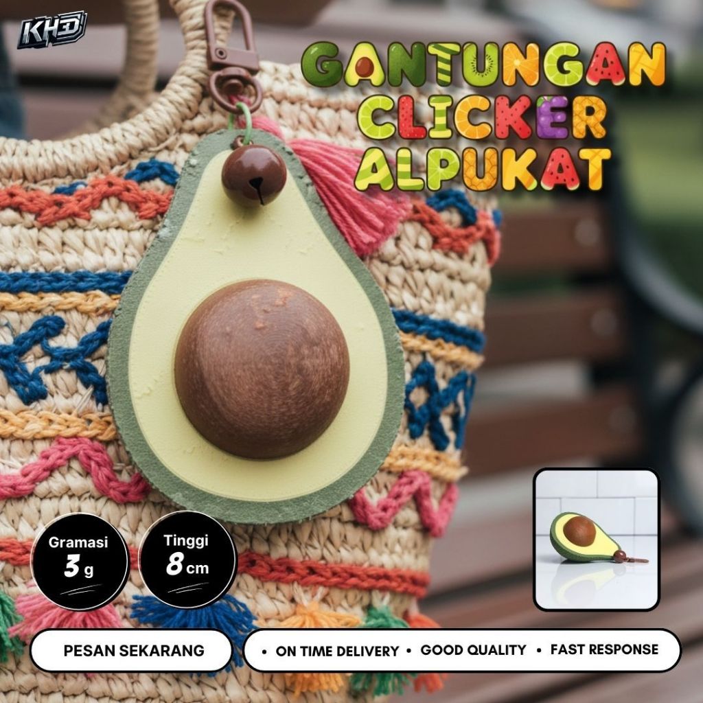 Gantungan Kunci Mainan Clicker Alpukat Avocado Unik Lucu Anti Stres Mainan Tekan Tekan Fidget Toy Ke
